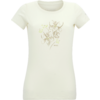 T-shirt crème à manches courtes et encolure ronde, imprimé floral beige et vert clair sur la poitrine