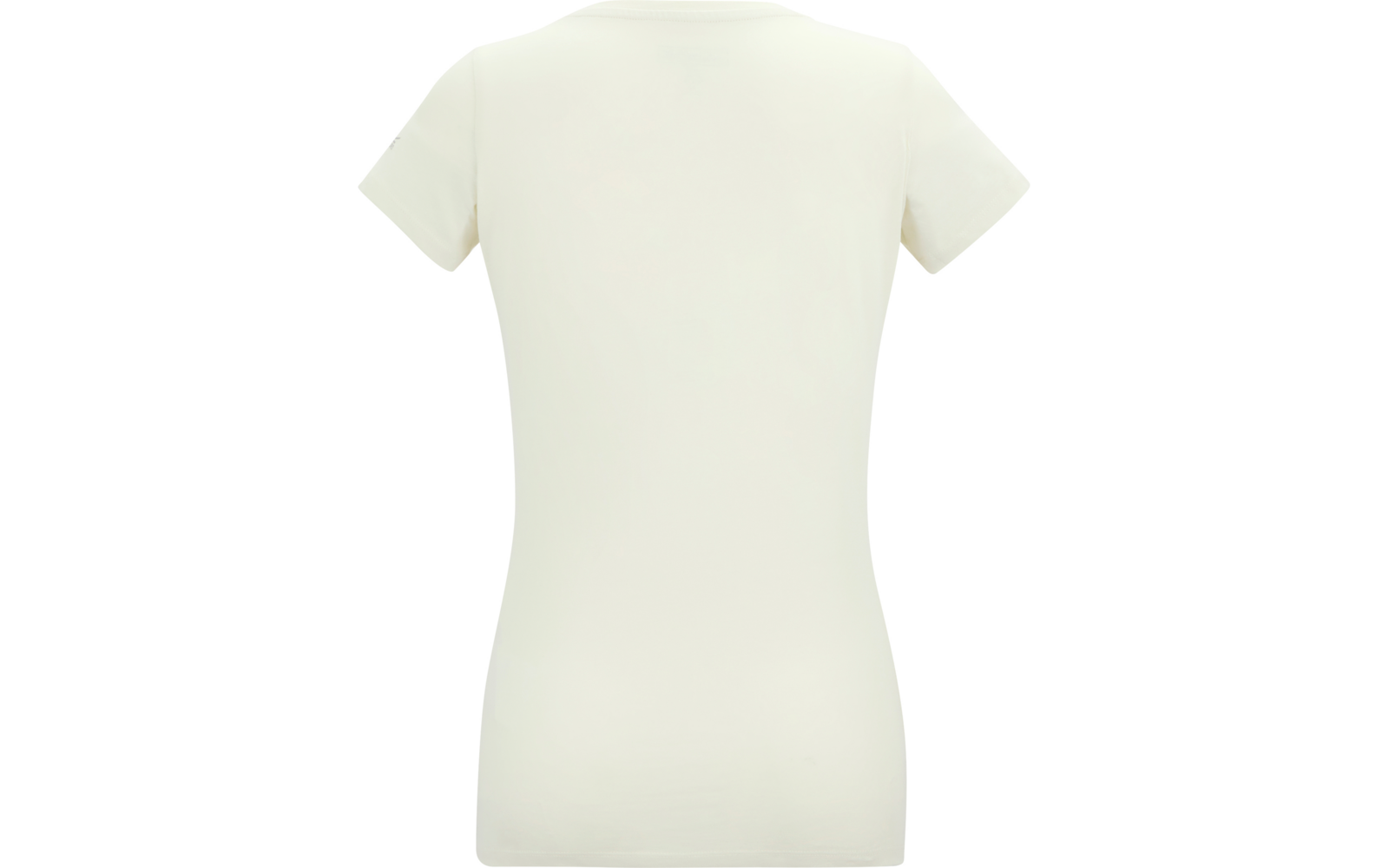 Vue arrière d'un T-shirt uni couleur crème, manches courtes et col rond