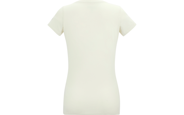 Vue arrière d'un T-shirt uni couleur crème, manches courtes et col rond