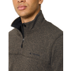 Teilansicht einer Person (untere Gesichtshälfte bis Brust) in braun meliertem Sweatshirt mit kurzem Reißverschluss und VAUDE‑Logo vor weißem Hintergrund