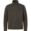 Braun-melierter Langarmpullover mit Stehkragen und halbem Reißverschluss, feine Struktur, kleines Logo auf der linken Brust