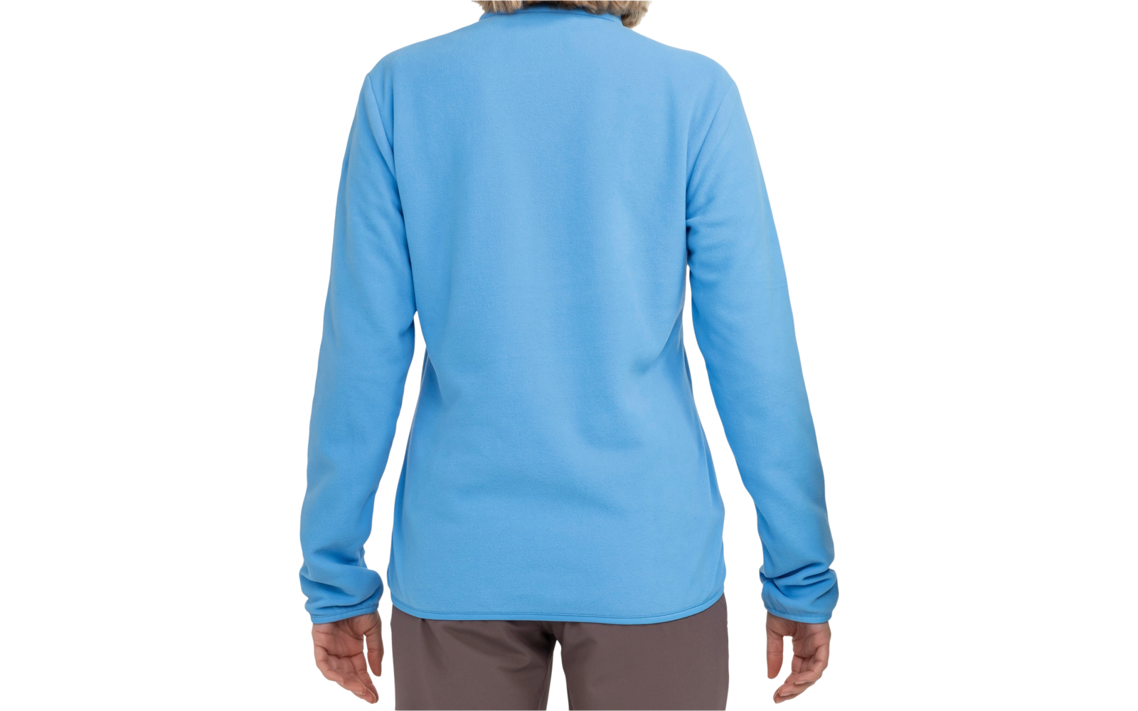 Person von hinten mit blauem Pullover