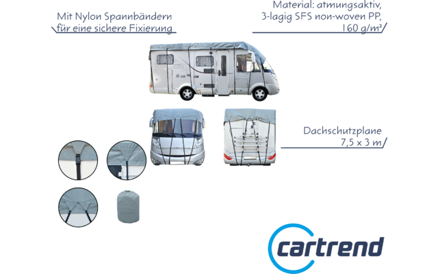 Cartrend caravan roof protection tarpaulin 7.5 x 3 m