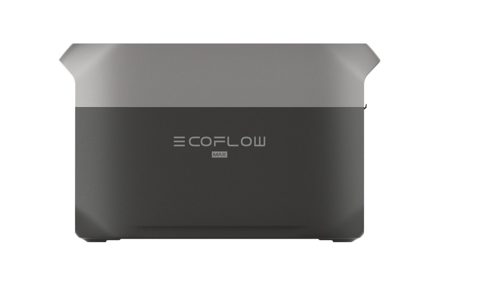 Rechteckiges, zweifarbiges Gehäuse mit hellgrauer Oberseite und dunkelgrauer Unterseite, mittig weißes COFLOW-Logo mit kleinem Schriftzug darunter, abgerundete Ecken, zwei trapezförmige hervorstehende Winkel oben, weißer Hintergrund