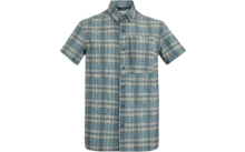 Chemise à manches courtes avec col, motif à carreaux bleu-beige, patte de boutonnage et poche poitrine avec petit logo