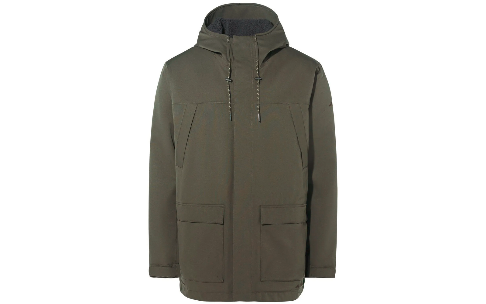 Grüne Jacke mit Kapuze und zwei großen Taschen vorne