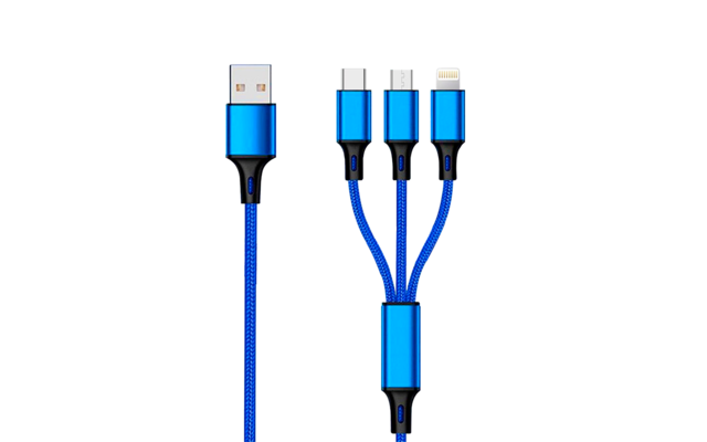 cable de carga USB 3 en 1 2GO 150 cm azul