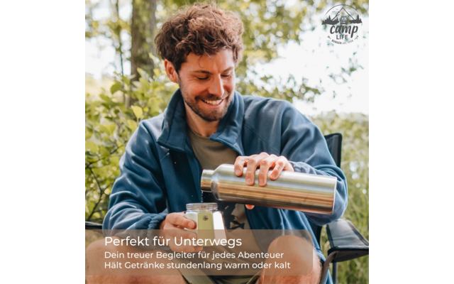Camplife Edelstahl Isolierflasche mit Bambusdeckel 600 ml