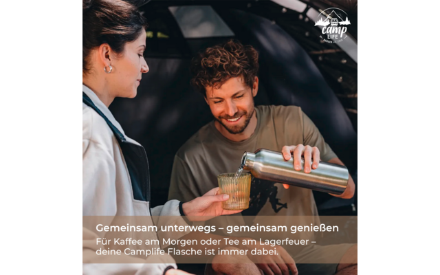 Camplife Edelstahl Isolierflasche mit Bambusdeckel 600 ml