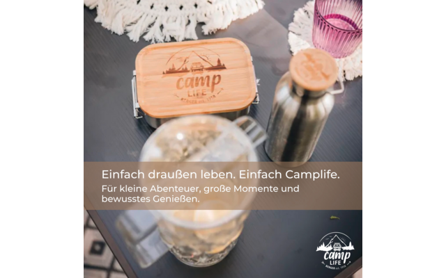 Camplife Edelstahl Isolierflasche mit Bambusdeckel 600 ml
