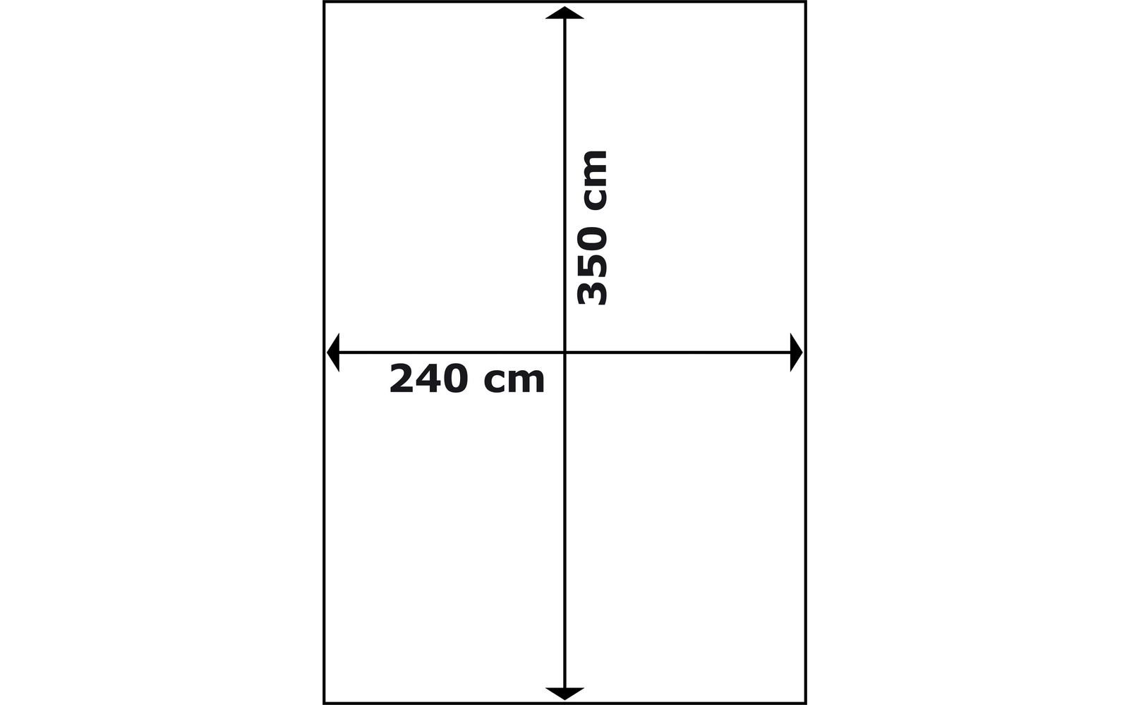 Diagramm mit zwei Pfeilen, einer horizontal mit 240 cm und einer vertikal mit 350 cm beschriftet