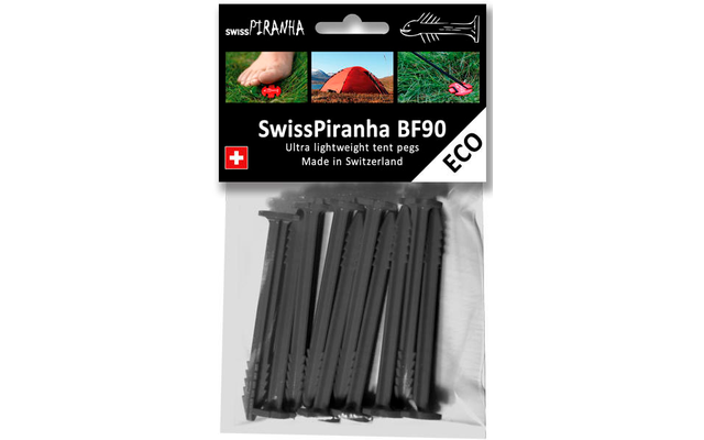 SwissPiranha BF90 Clavija para tienda de campaña negra 9,7 cm Juego de 10