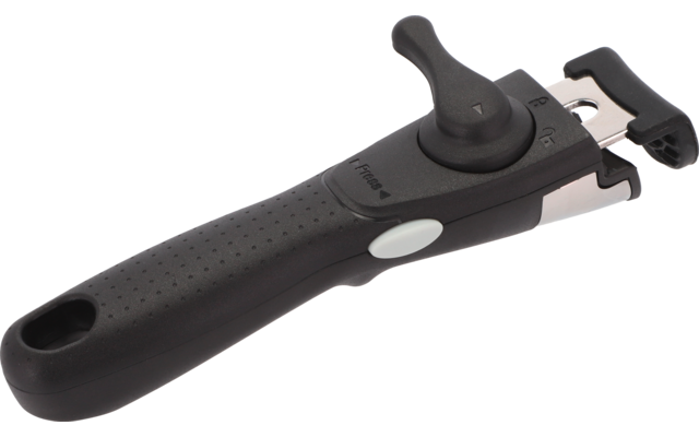 Schwarz-grauer Ausdrehkorkenzieher mit Kunststoffgriff und Hebelmechanismus