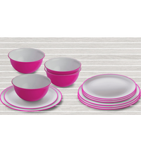 Omada servies met schaal 12 stuks fuxia