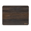 Surface en bois brun foncé rectangulaire aux coins arrondis, veinage horizontal et petit logo beige "Berger" en bas à droite
