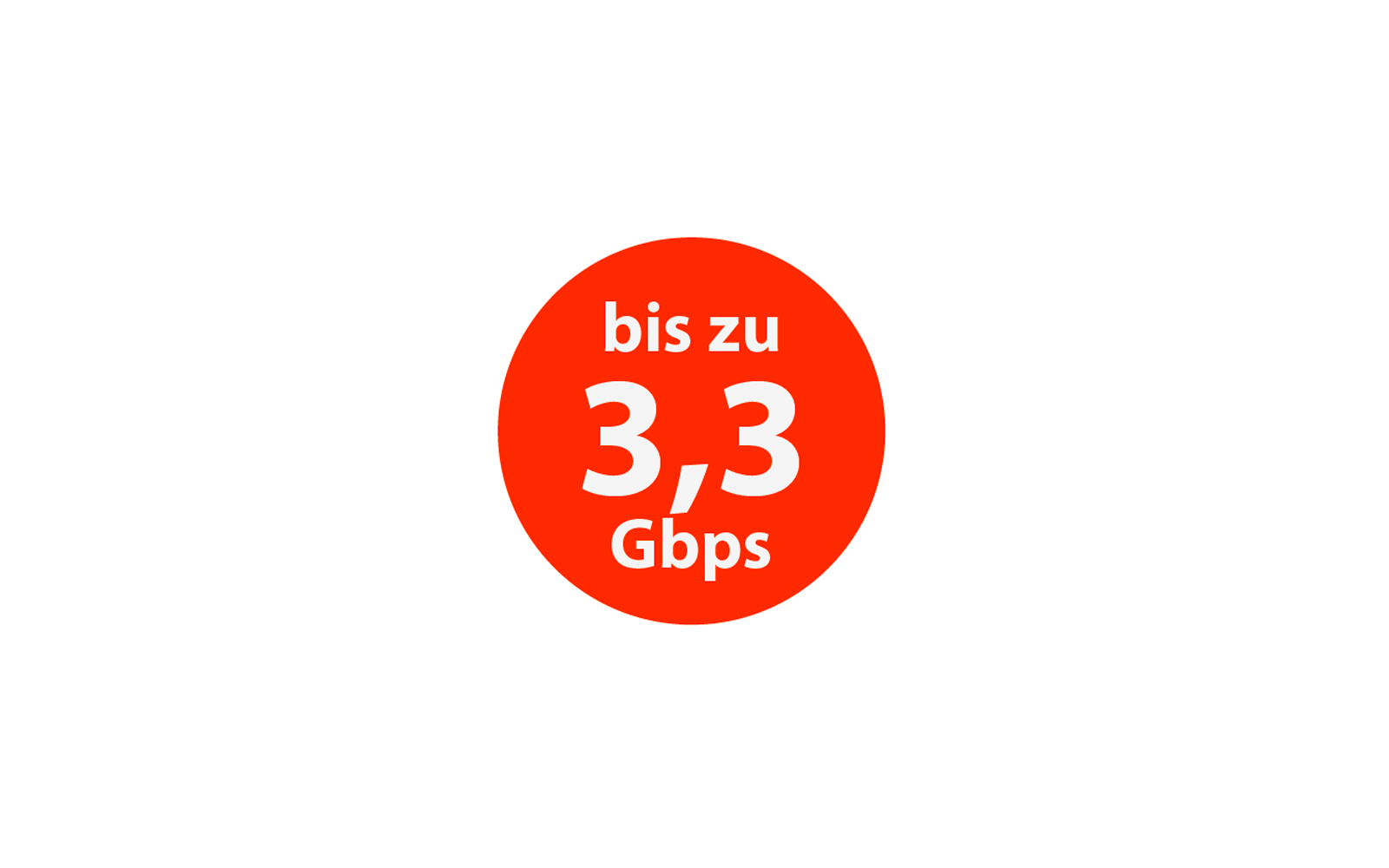 Roter Kreis mit weißem Text 'bis zu 3,3 Gbps'