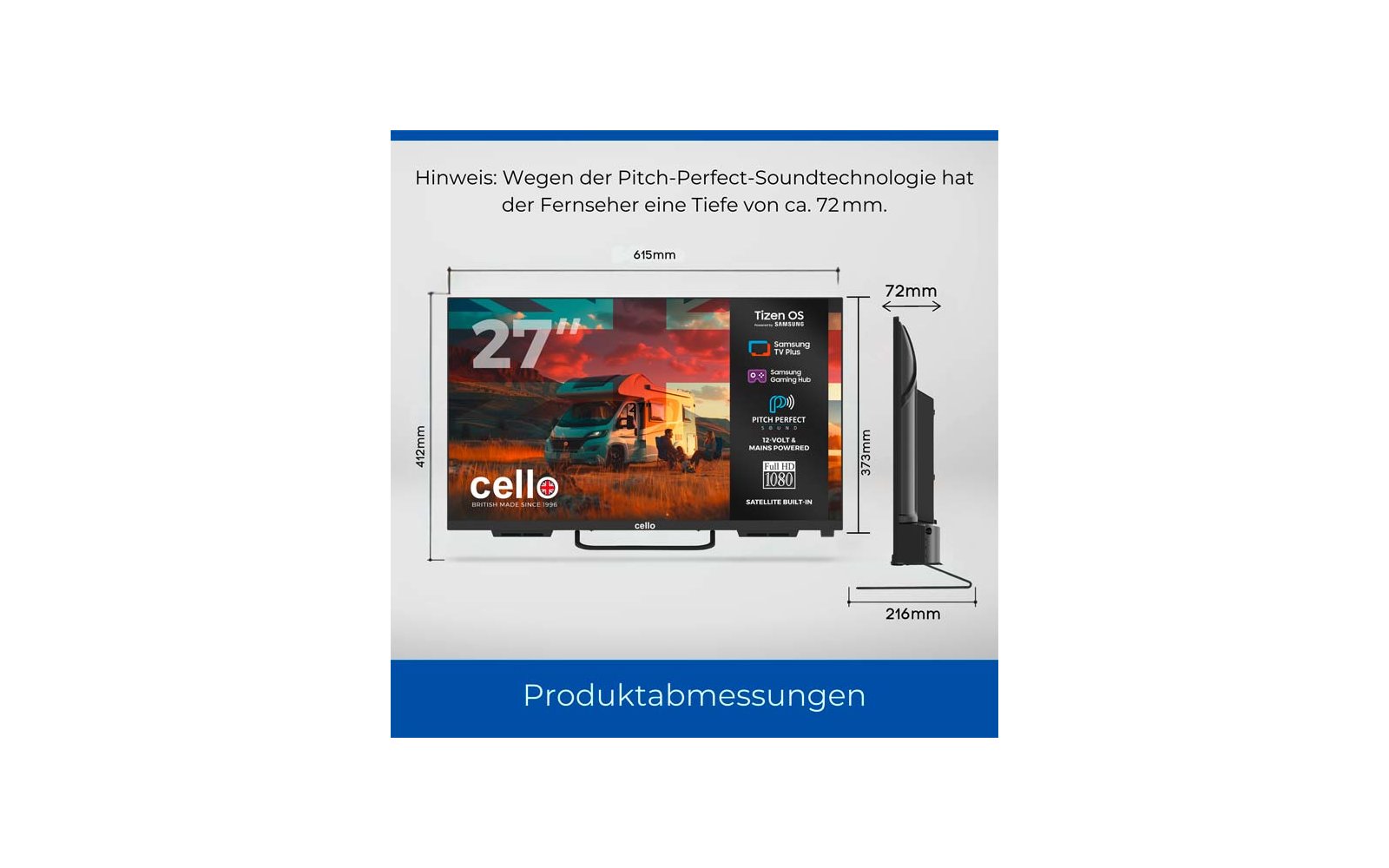 Product afbeelding Cello CTrav Smart Tizen OS Camping LED TV mit Triple Tuner, WLAN, Bluetooth, 12/24/230 V 1