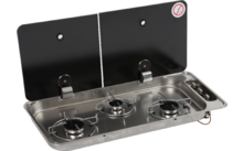 CAN Réchaud à gaz à 3 feux 716 x 340 x 110 mm avec couvercle en verre en deux parties