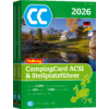Cover eines CampingCard ACSI & Stellplatzführers 2026 mit Berglandschaft und See