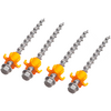 Quatre vis argentées avec tête hexagonale et tige en spirale, chacune munie d'un anneau en plastique orange, sur fond blanc