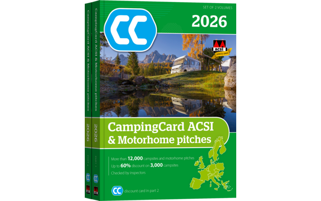 Titelbild eines Campingführers 2026 mit Landschaft und Schloss