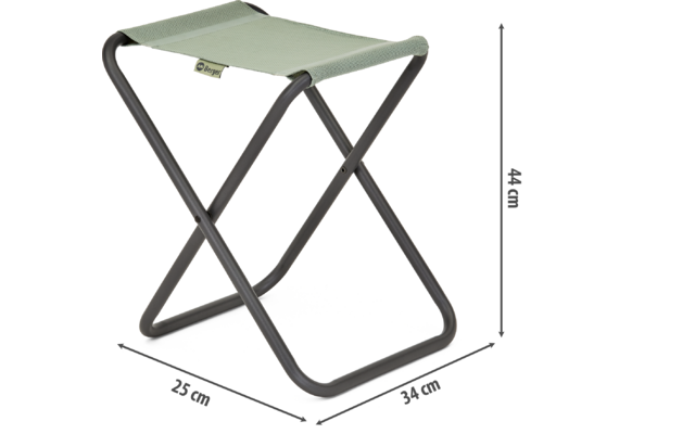 Kleiner Klapphocker mit grünem Sitz und schwarzem Gestell