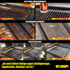 Drei Aufnahmen von einem Grill mit verschiedenen Fleischstücken auf dem Rost