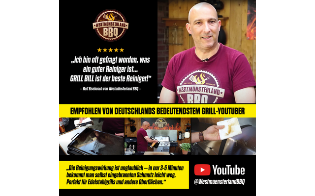 Zwei Männer lächeln in einer Grillumgebung, einer hält eine Grillzange, ein YouTube-Logo ist eingeblendet
