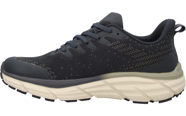 Dunkelgrauer Schnürschuh mit perforiertem Obermaterial, goldfarbenen Punkten und heller, dicker Laufsohle