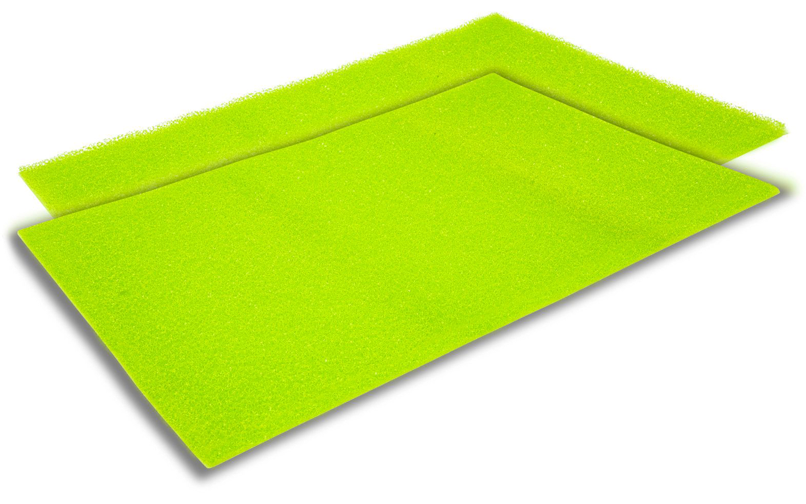 Due pezzi rettangolari di tessuto verde chiaro, uno leggermente spostato sull'altro