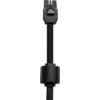 Schwarzes geflochtenes Kabel mit einem rechteckigen schwarzen Kunststoffstecker oben mit der Aufschrift ALT IN und einem zylindrischen Ring mit kleinen Löchern am Kabel