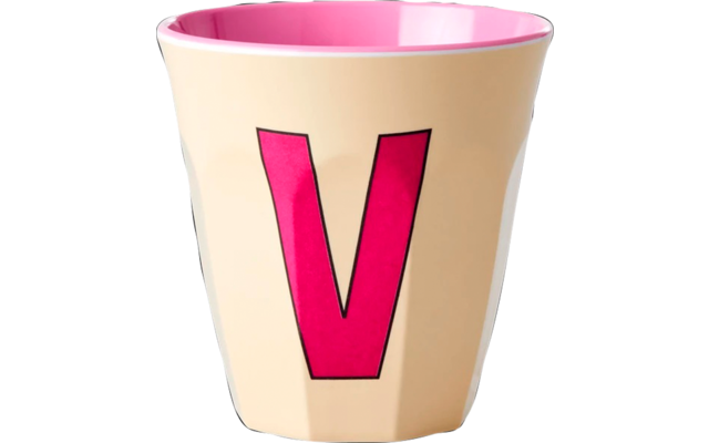 Rice melamine mug medium 9 cm cream with letters V