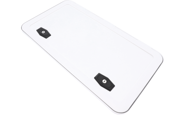 Plaque rectangulaire blanche avec deux loquets noirs