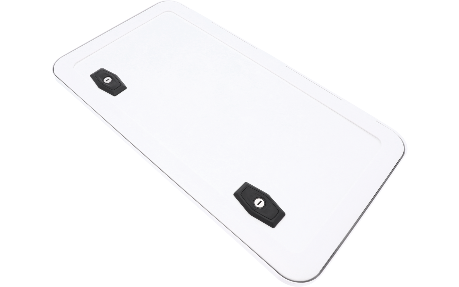 Plaque rectangulaire blanche avec deux loquets noirs