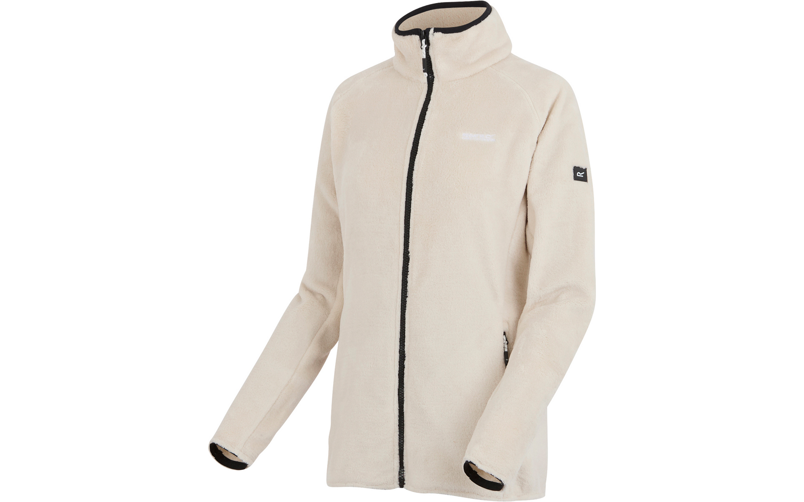 Hellbeige Damenjacke mit durchgehendem Reißverschluss und Stehkragen
