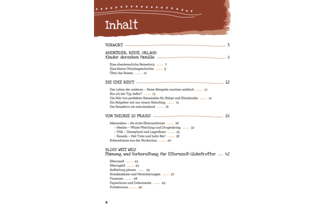 Seite mit der Überschrift "Inhalt" und darunter einer Liste von Einträgen mit Titeln und Seitenzahlen