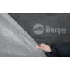 Hand pulling back tent fabric; the "Berger" wordmark is visible on dark inner fabric