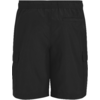 Schwarze Shorts mit elastischem Bund, eine hintere Tasche rechts und jeweils eine aufgesetzte Seitentasche an beiden Beinen