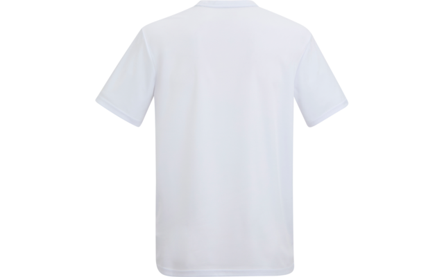 Rückansicht eines einfarbigen weißen T-Shirts mit kurzen Ärmeln und Rundhalsausschnitt, ohne sichtbares Logo oder Aufdruck