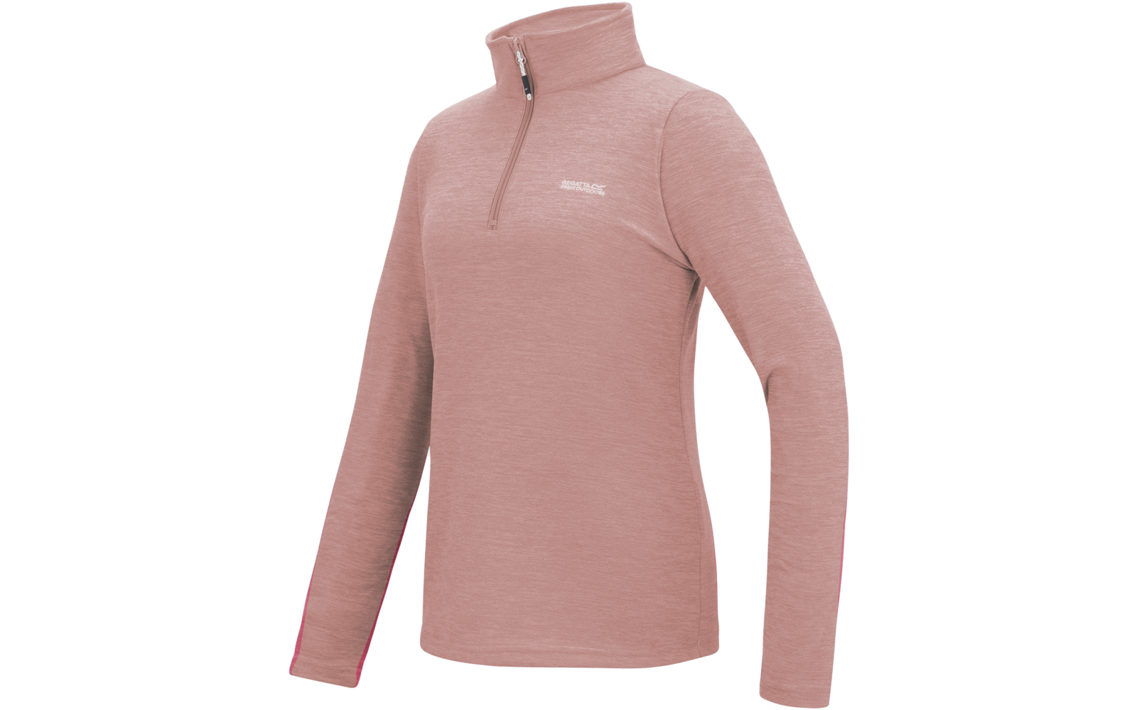 Rosa Damenpullover mit halbem Reißverschluss und Stehkragen