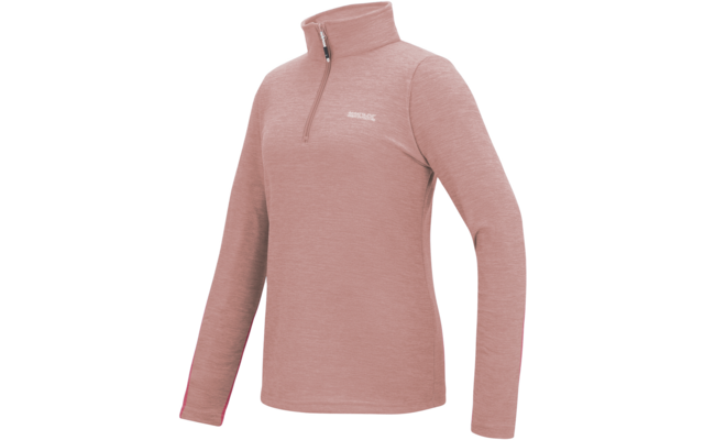 Rosa Damenpullover mit halbem Reißverschluss und Stehkragen