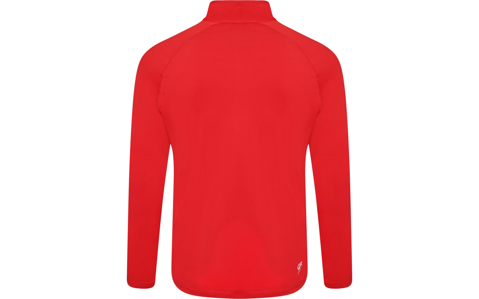 Achteraanzicht van een rood shirt met lange mouwen zonder patronen