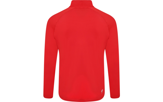 Achteraanzicht van een rood shirt met lange mouwen zonder patronen