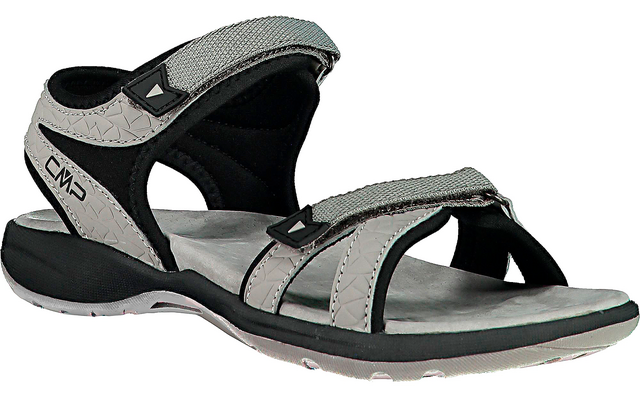 Offener Damen-Sandale mit Riemen und Klettverschluss in Grau und Schwarz