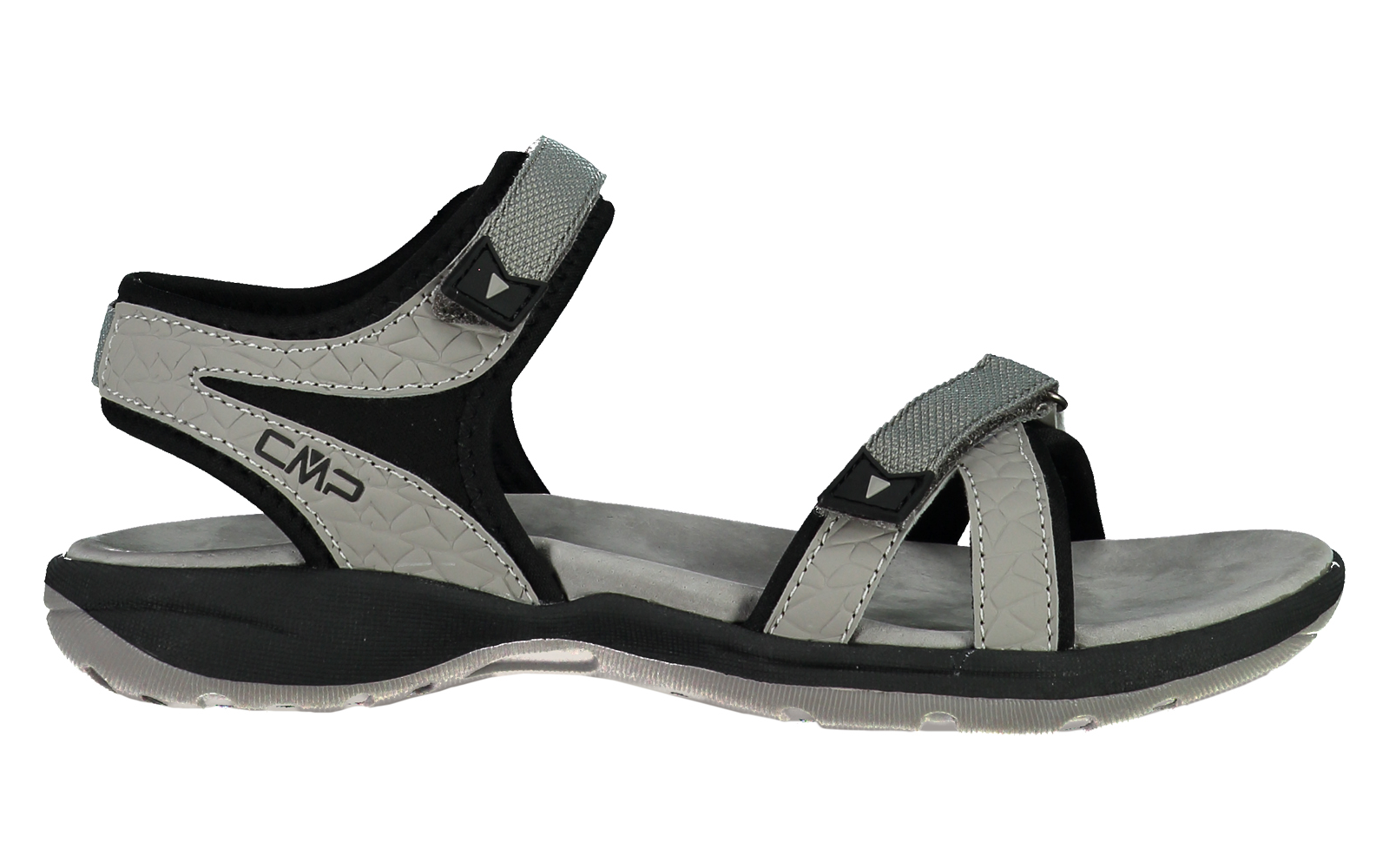 Graue und schwarze Sport-Sandale mit Klettverschluss seitlich