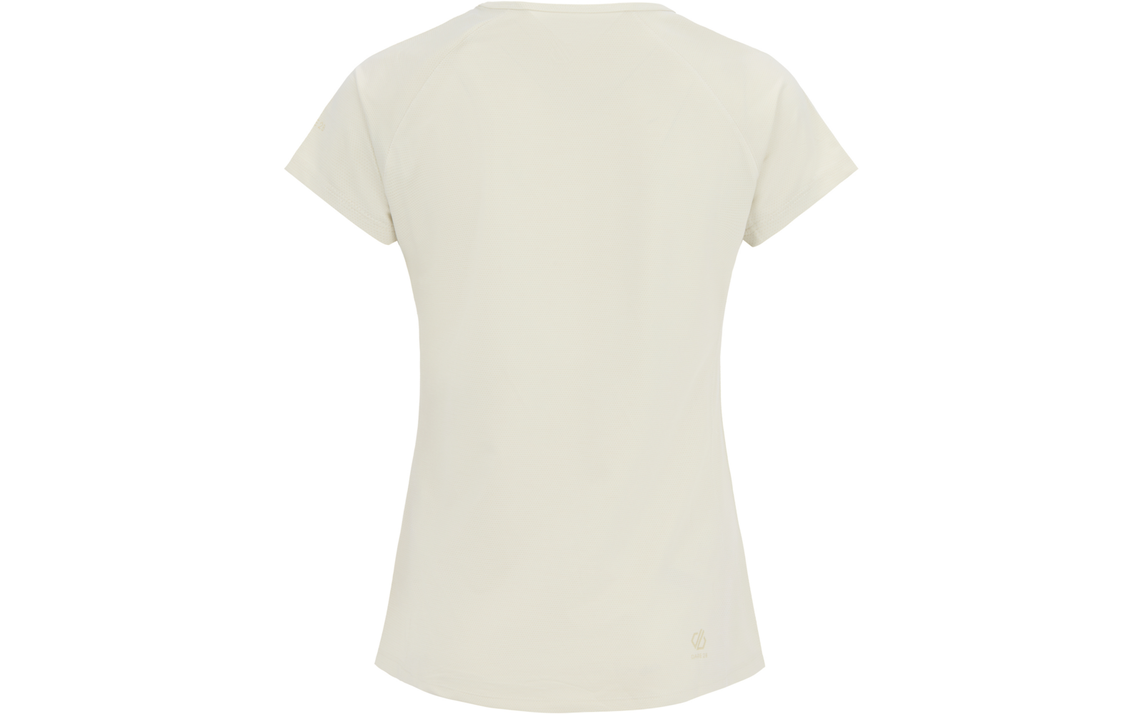 Hellbeiges T-Shirt, Rückansicht, kurze Ärmel, kleines Logo unten rechts