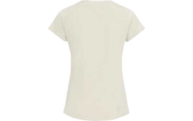 Hellbeiges T-Shirt, Rückansicht, kurze Ärmel, kleines Logo unten rechts