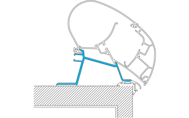 Technische Zeichnung eines Profils, das auf einer Struktur montiert ist