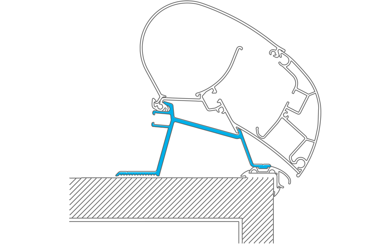 Technische Zeichnung eines Profils, das auf einer Struktur montiert ist