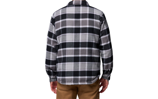 Person von hinten mit kariertem Hemd und brauner Hose